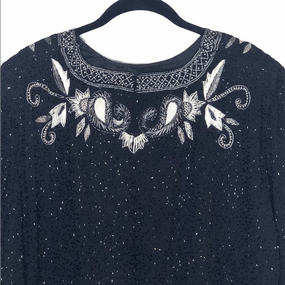 DRAPERS & DAMON’S Black and Silver Beaded Top - Picture 2 of 6